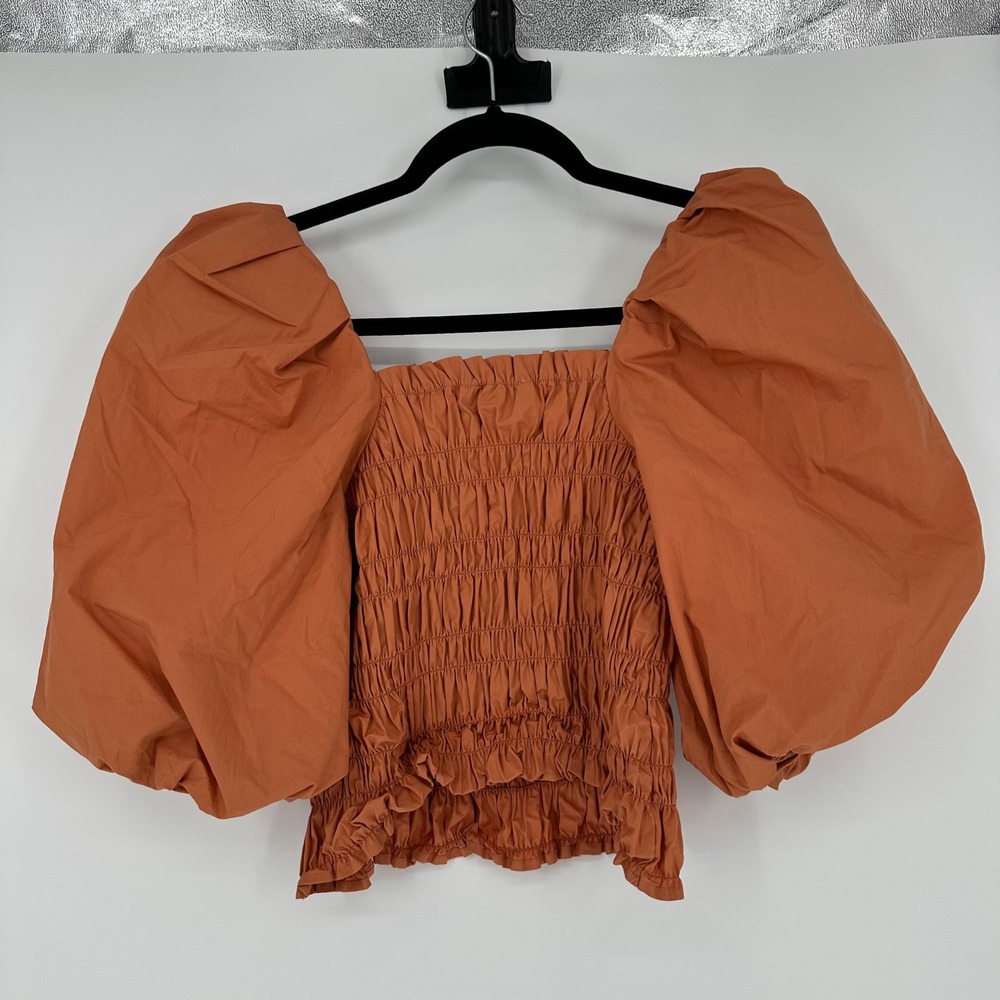 Mare Mare X Anthropologie Smocked Bodice Puff Sleeve Square Neck Crop Top S - Picture 3 of 4